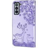Voor Samsung Galaxy S21 5G Sika Deer Embossing Patroon Horizontale Flip PU Lederen Case met Houder & Card Slot & Portemonnee & Fotolijst (Paars)