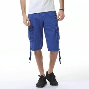 Zomer Multi-pocket Solid Color Loose Casual Cargo Shorts voor mannen (kleur: Sapphire Blue Size: 40)