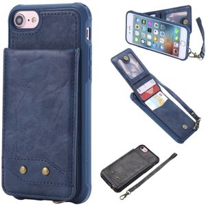 Voor iPhone 8 / 7 Vertical Flip Shockproof Leather Protective Case met Short Rope  Support Card Slots & Bracket & Photo Holder & Wallet Function(Blue)
