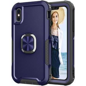 3 in 1 PC + TPU Phone Case with Ring Holder For iPhone XS Max(Navy Blue)