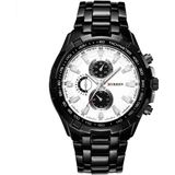 CURREN 8023 mannen RVS analoge sport quartz horloge (zwart geval wit gezicht)