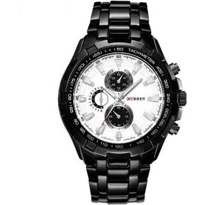 CURREN 8023 mannen RVS analoge sport quartz horloge (zwart geval wit gezicht)