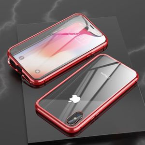 Voor iPhone X/XS Ultra Slim dubbele zijden magnetische adsorptie hoek frame gehard glas magneet flip case (rood)