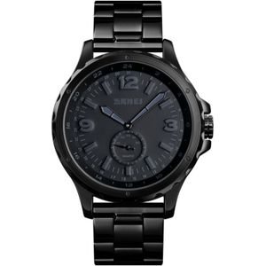 Skmei 1513 Fashion Trendy Steel Band Quartz Watch Mens Waterproof Leisure Watch (Zwart)