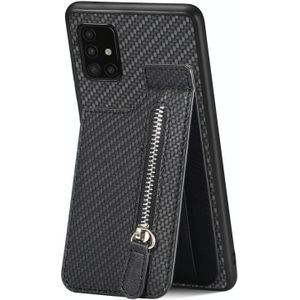 Voor Samsung Galaxy A51 5G Koolstofvezel Verticale Flip Rits Telefoon Case (Zwart)