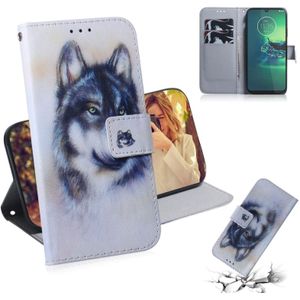 Voor Motorola Moto G8 Plus gecombineerd patroon magnetische attractie horizontale flip lederen behuizing  support houder & kaart slot & wallet(White Wolf)