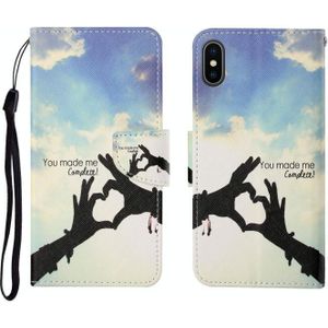 Voor iPhone X geschilderd patroon horizontale flip Leathe case (vinger)