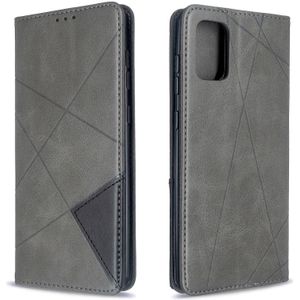 Voor Galaxy A71 Rhombus Texture Horizontal Flip Magnetic Leather Case met Holder & Card Slots(Grijs)