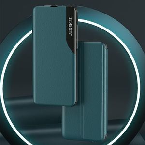 Voor Galaxy A70/A70S zijvensterdisplay met magnetische zuigkracht / beugel / slaapfunctie Flip Phone Leather Case(Paars)
