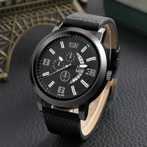 SOKI Heren Zakelijk Legering Quartz Horloge Sieraden Set (Zwart Wit)