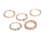 5 stuks/set mode vrouwen Rose gouden Strass elegante ringen sieraden set  ring maat: 10