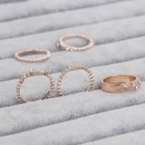 5 stuks/set mode vrouwen Rose gouden Strass elegante ringen sieraden set  ring maat: 10