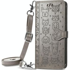 Voor Samsung Galaxy A32 5G schattige kat en hond relif horizontale flip lederen tas met houder & kaart slots & portemonnee & crossbody lanyard & card cover