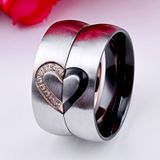 Mode Rhinestone liefde hart Splice paren ring fijne Titanium stalen ring voor mannen en vrouwen (zilver zonder diamant  US maat: 8)