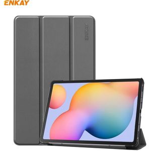 ENKAY ENK-8002 Voor Samsung Galaxy Tab S6 Lite P610 / P615 PU Leder + Plastic Smart Case met drie vouwen houder(Grijs)