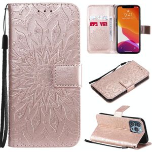 Pressed Printing Sunflower Pattern Horizontal Flip PU Leather Case Holder & Card Slots & Wallet & Lanyard For iPhone 13 Pro(Rose Gold)