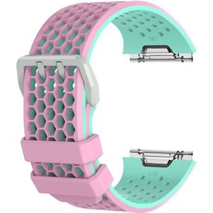 Voor Fitbit Ionic Two-tone Siliconen vervanging polsband horlogeband met gesp  grootte: L (Roze + Groen)