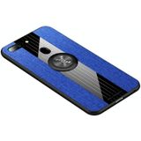 Voor OPPO R15 standaard editie XINLI stiksels doek Textue schokbestendig TPU beschermhoes met ring houder (blauw)