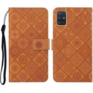 Voor Samsung Galaxy A51 Ethnic Style Embossed Pattern Horizontal Flip Leather Case met Holder & Card Slots & Wallet & Lanyard(Brown)