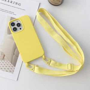 Elastische siliconen beschermhoes met brede hals lanyard voor iPhone 13 Pro Max (geel)