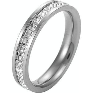 2 PCS Girls Simple Titanium Steel Diamond Ring  Size: US Size 7(Single Row Silver)