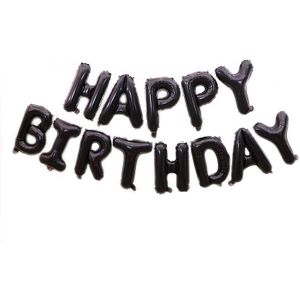 2 stks 16 inch Happy Birthday Brief Aluminium Film Ballon Verjaardag Party Decoratie Specificatie: (US Versie Zwart)