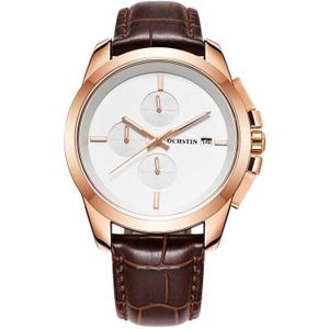 OCHSTIN 6059D Pilot-serie multifunctioneel quartz lichtgevend herenhorloge (rosgoud + wit + koffie)