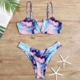 2 in 1 Polyester Tie-Dye Sling Bikini Dames Split Badpak Set met borstkussen (Kleur: Roze Blauw Maat: L)