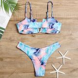 2 in 1 Polyester Tie-Dye Sling Bikini Dames Split Badpak Set met borstkussen (Kleur: Roze Blauw Maat: L)