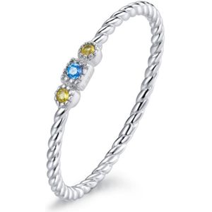 S925 Sterling Zilver Kleurrijke Stone Love Women Ring  Grootte: 7 (Geel + Blauw)
