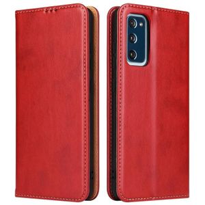 Voor Samsung Galaxy A52 5G Fierre Shann PU originele lederen textuur horizontale flip lederen hoesje met houder en kaart slots &portemonnee (rood)