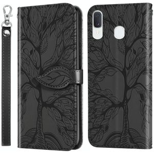 Voor Samsung Galaxy A20e Life of Tree Embossing Pattern Horizontale Flip Lederen Case met Holder & Card Slot & Wallet & Photo Frame & Lanyard(Zwart)