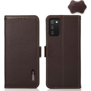 Voor Samsung Galaxy A02S EU Versie Khazneh Side-Magnetic Litchi Echt leer RFID-telefooncase (Bruin)