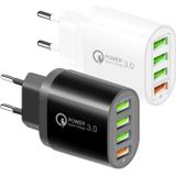 QC-04 QC3.0 + 3 x USB2.0 Multi-poorten oplader met 3A USB tot 8 PIN-gegevenskabel  EU-plug