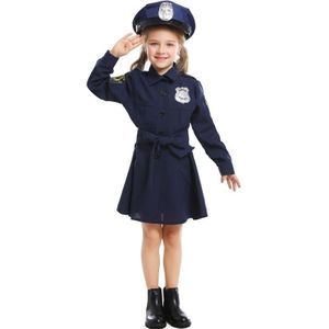 5062 Halloween Kinderen Kostuum Meisjes Slanke One-Piece Lange Mouw Politie Rok Uniform  Grootte: M (Navy Blue)