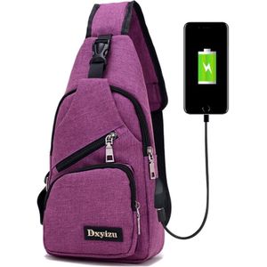 Dxyizu multifunctionele draagbare Casual Canvas borst zak buiten Sporttas schoudertas taille met externe USB lading Interface voor mannen / vrouwen / Student(Purple)