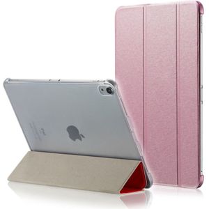 Zijde textuur horizontale Flip magnetische PU lederen case voor iPad Pro 11 inch (2018)  met drie-opvouwbare houder & slaap/Wake-up functie (roze)