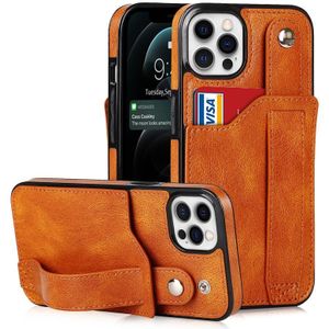 Crazy Horse Textuur Schokbestendig TPU + PU-lederen tas met kaartsleuf & polsbandhouder voor iPhone 12 Pro Max