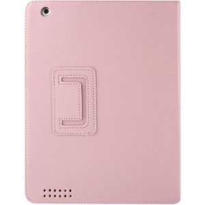 Hoge kwaliteit Litchi textuur vouwen leder met slaap / Wake-up & houder functie voor iPad 2 / iPad 3 / iPad 4(Pink)