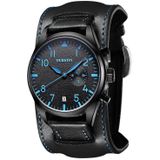 Ochstin 7228 Multifunctioneel zakelijk lederen polspols waterdicht quartz horloge (zwart + blauw)