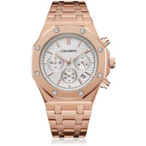 CAGARNY 6835 heren eenvoudig quartz stalen bandhorloge (rosgoud + wit)