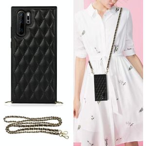 Voor Huawei P30 Pro Elegant Rhombic Pattern Microfiber Leather + TPU Shockproof Case met Crossbody Strap Chain (Black)