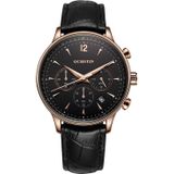 Ochstin 6050A multifunctioneel quartz heren lederen horloge (rosgoud + zwart)