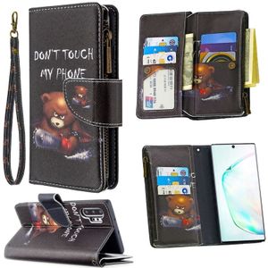 Voor Samsung Galaxy Note 10 Plus Gekleurd tekenpatroon Rits Horizontale Flip Lederen case met Holder & Card Slots & Wallet(Bear)