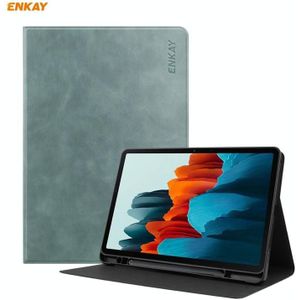 ENKAY ENK-8026 Cow Texture PU Leather + TPU Smart Case met pensleuf voor Samsung Galaxy Tab S7 11.0 T870 / T875 (groen)