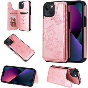 Butterfly Embossing Patroon Shockproof Telefoon Case voor iPhone 13 Mini (Rose Gold)