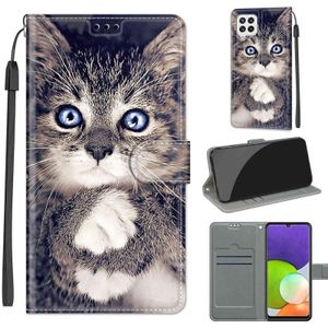 Voltage Coloured Drawing Magnetic Clasp Horizontal Flip PU Leather Case with Holder & Card Slots For Samsung Galaxy A22 4G(C02 Fork Hand White Claw Cat)