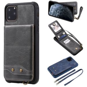 Voor iPhone 11 Pro Max Vertical Flip Shockproof Leather Protective Case met Long Rope  Support Card Slots & Bracket & Photo Holder & Wallet Function(Gray)