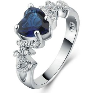 925 sterling zilveren vrouwen hart patroon diamanten ring  Ringmaat: 9 (blauw)