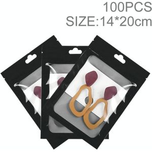 100 stks 14  20 cm HD Transparant Venster Telefoon Case Decoratie Verzegelde Zak (Zwart)